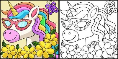 licorne portant des lunettes de soleil illustration à colorier