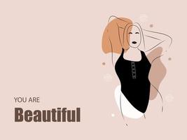 corps positif. figure féminine minimaliste abstraite. femmes élégantes linéaires en lingerie et maillot de bain sur des formes simples abstraites. conception de promotion pour les médias sociaux, logo pour boutique, salon de beauté, sous-vêtements. vecteur