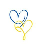 calligraphie bleue et jaune deux coeurs d'ukraine amoureux. icône dessinée à la main logo vecteur famille saint valentin. décor pour carte de voeux, tasse, superpositions de photos, impression de t-shirt, dépliant, conception d'affiches