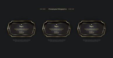 vecteur de modèle de conception de boutons d'option d'or, graphique de trois options pour l'illustration de site Web de modèle d'entreprise et de finance