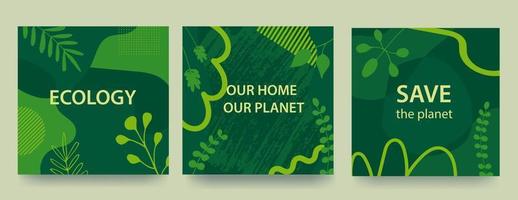 fond de jour de l'environnement avec fond vert, formes liquides et plantes. concept éco. sauver la Terre. vecteur