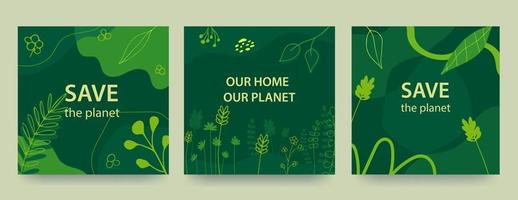 fond de jour de l'environnement avec fond vert, formes liquides et plantes. concept éco. sauver la Terre. illustration vectorielle vecteur