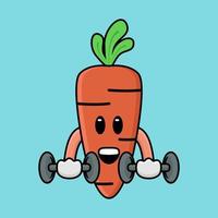 mascotte de carotte mignonne faisant de l'exercice à l'aide d'haltères de vecteur d'illustration