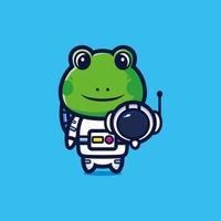 mignon, astronaute, grenouille, tenue, casque, dessin animé, vecteur, illustration vecteur