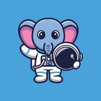 Éléphant astronaute mignon tenant illustration vectorielle de casque dessin animé vecteur