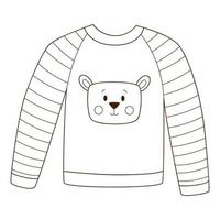 veste avec un ours mignon. pull chaud, pyjama. vêtements d'automne. élément de conception avec contour. thème de l'automne. griffonnage, dessiné à la main. illustration vectorielle blanc noir. isolé sur blanc vecteur