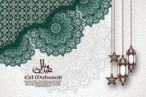 mandala vert fond islamique eid mubarak avec cadre vert et ornement vecteur