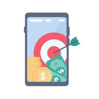 cibler sur téléphone mobile le concept d'atteindre des objectifs financiers vecteur