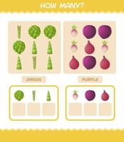 combien de légumes de dessin animé. jeu de comptage. jeu éducatif pour les enfants d'âge préscolaire et les tout-petits vecteur