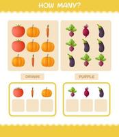 combien de légumes de dessin animé. jeu de comptage. jeu éducatif pour les enfants d'âge préscolaire et les tout-petits vecteur