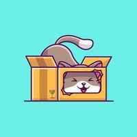 chat mignon jouant dans l'illustration d'icône de vecteur de dessin animé de boîte. concept d'icône de nature animale isolé vecteur premium. style de dessin animé plat