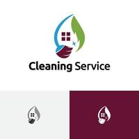 brosse propre balai éco logo de service de nettoyage de maison verte vecteur