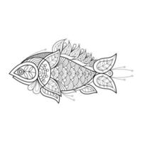 ornement décoratif de poisson mandala dessiné à la main. pour la page de coloriage, la conception d'impression, etc. vecteur