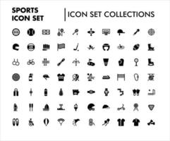collection de 70 icônes noires avec des thèmes sportifs, tels que le football, le tennis, le volley-ball, le badminton, le baseball, le golf, le basket-ball, le football américain, etc.