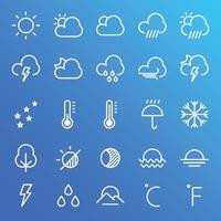 ensemble de vecteurs d'icônes météo modifiables. disponible avec un fond dégradé bleu.
