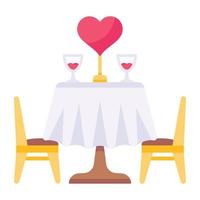 icône magnifiquement conçue de dîner romantique, vecteur plat