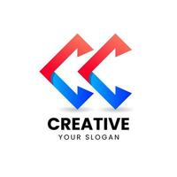 lettre cc avec icône de flèche dans la création de logo créatif espace négatif