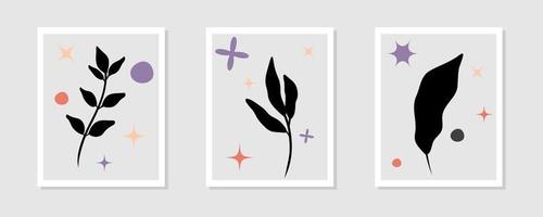 botanique abstrait contemporain milieu du siècle moderne feuilles florales boho modèle de couverture d'affiche. compositions minimales et naturelles pour carte postale, couverture, papier peint, art mural. vecteur