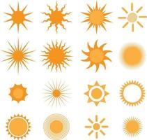 collection de soleil de vecteur, ensemble de 16 icônes de soleil vecteur