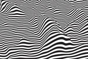 illustration abstraite de la mer rayée. conception d'illusion d'optique liquide numérique. fond de vague fluide noir et blanc à la mode vecteur