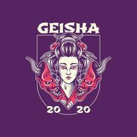 illustration de masque de geisha et diable vecteur