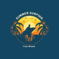 silhouette, surf, été, illustration vecteur