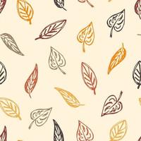 feuilles colorées, jaunes, oranges, brunes sur fond rose pâle. modèle sans couture de vecteur floral dessiné à la main. impression pour le design d'automne, le tissu, les produits textiles.