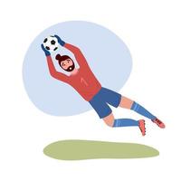 gardien de but de football isolé. joueur de gardien de but de football sautant et attrapant le ballon. illustration vectorielle plane d'un homme jouant au football vecteur