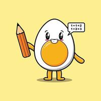 étudiant intelligent de dessin animé mignon œuf à la coque avec un crayon vecteur