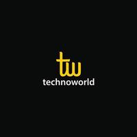 logo abstrait de la lettre initiale t et w de couleur jaune et isolé sur fond noir appliqué à la conception du logo de l'entreprise technologique également adapté aux marques ou aux entreprises qui ont le nom initial tw ou wt vecteur