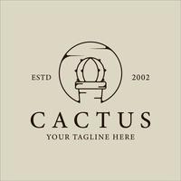 cactus ligne art logo minimaliste illustration vectorielle modèle icône conception graphique. botanique simple au concept de signe ou de symbole du désert avec badge vecteur