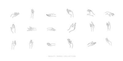 ensemble de conception de ligne de main de beauté. mains féminines abstraites et signe de doigt ou icône de contour de symbole pour le logo, les cosmétiques, les soins de la peau et les affaires féminines. illustration vectorielle vecteur