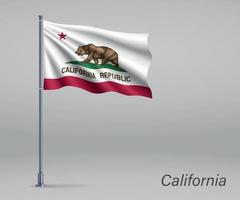 agitant le drapeau de la californie - état des états-unis sur le mât. vecteur