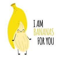 je suis des bananes pour toi. citations drôles de personnage de banane mignon. amour amitié inspiration motivation slogans vecteur