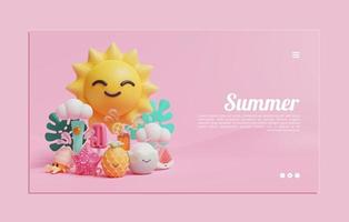 modèle de bannière d'été avec illustration de soleil souriant vecteur