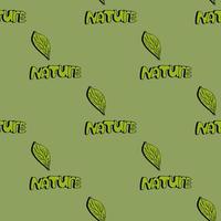 modèle sans couture avec feuille élégante et nature de texte sur fond vert. image vectorielle. vecteur