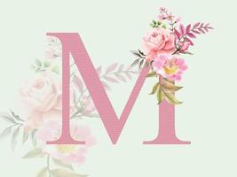 bel alphabet m avec bouquet floral vecteur