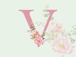 bel alphabet v avec bouquet floral vecteur