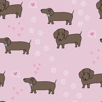 mignon petit chien teckel avec pattes, coeurs. motif rose et papier pour scrapbooking doodle pet. vecteur