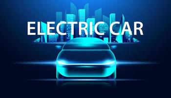 puissance future de la voiture électrique dans l'illustration avec les voitures électriques et la construction de la tour. vecteur