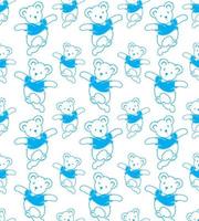 personnage de dessin animé mignon ours en peluche. porter une chemise bleue fait un geste pour applaudir joyeusement. conception de doodle de fond de motif animal sans soudure. illustration vectorielle style enfant pour le tissu, le textile, la mode, l'impression. vecteur
