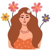 illustration vectorielle d'une belle femme avec des fleurs. vecteur