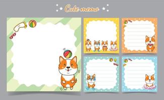 modèle de notes de mémo d'été de dessin animé mignon chien corgi pour la conception de cartes de réservation de ferraille vecteur