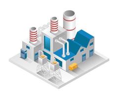illustration de concept isométrique plat. bâtiment d'usine avec cheminée et réservoir d'eau vecteur