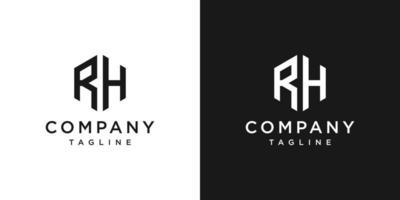 lettre créative rh monogramme hexagone logo design icône modèle fond blanc et noir vecteur