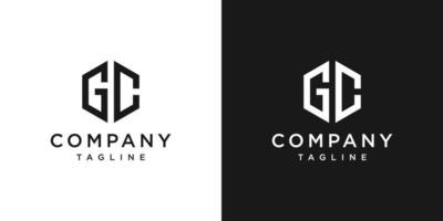 lettre créative gc monogramme hexagone logo design icône modèle fond blanc et noir vecteur