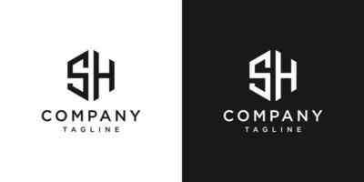 lettre créative sh monogramme logo design icône modèle fond blanc et noir vecteur