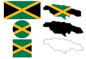 jamaïque carte drapeau icon set isolé sur fond blanc vecteur