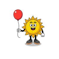 dessin animé du soleil tenant un ballon vecteur
