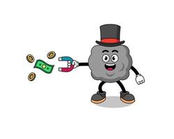 illustration de personnage de nuage sombre attrapant de l'argent avec un aimant vecteur